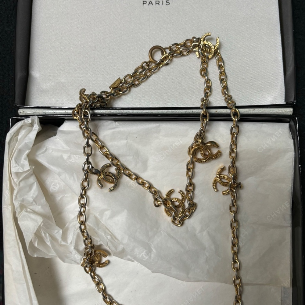 Vintage Chanel double c gold plated necklace